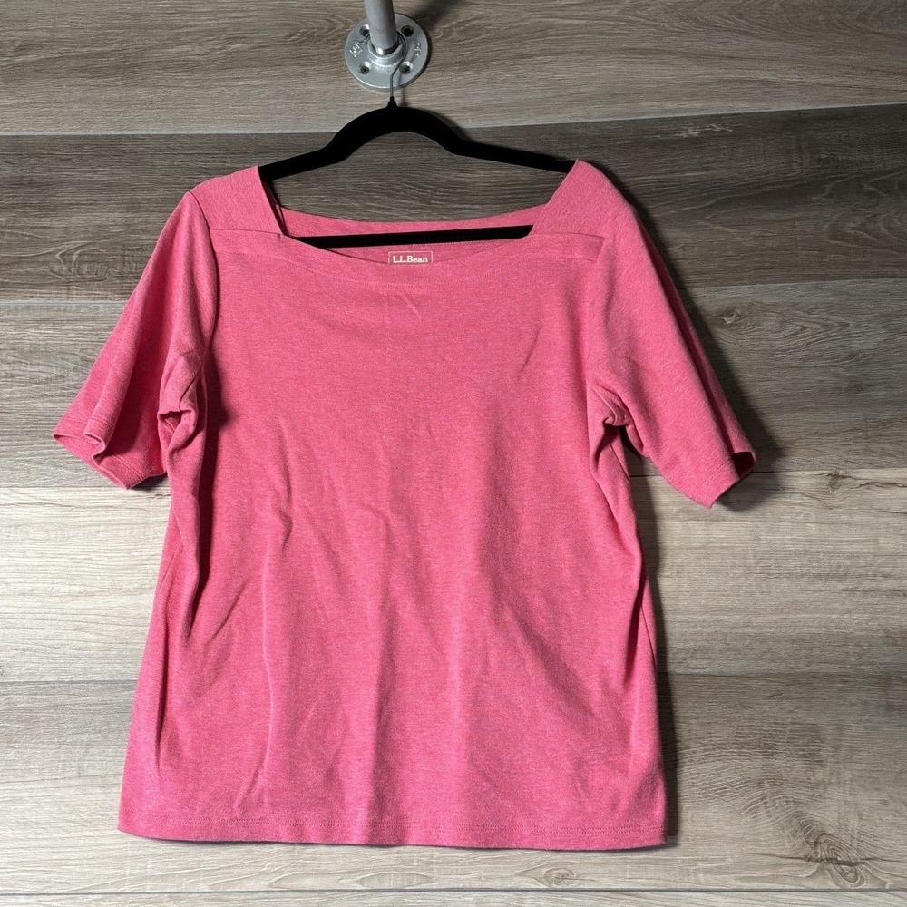 LL Bean Women's Large Regular Pink Heather Boat Neck Short Sleeve Casual Top